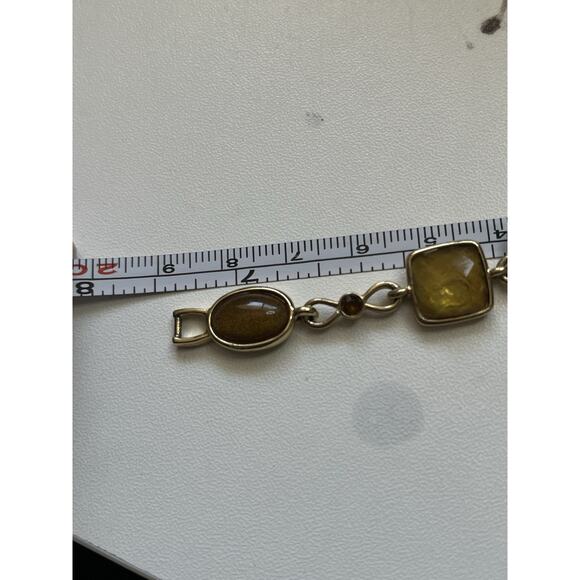 MONET 2 CHAIN LINK CHARM BRACELET Amber Jelly Daisy Rhinestone NWT - Picture 2 of 3